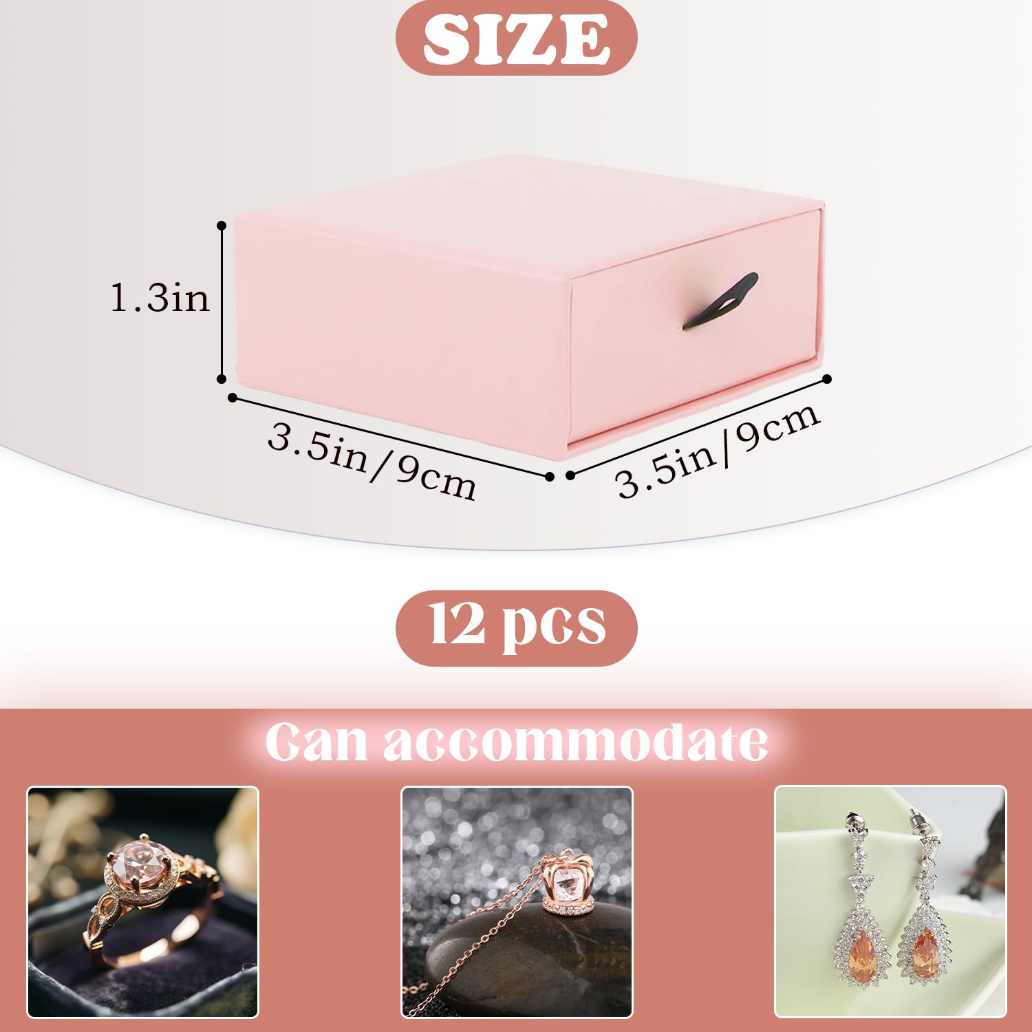 Luxury Velvet-Lined Jewelry Gift Box 12-Pack, Compact Drawer Style Organizer for Earrings & Rings, Elegant Bracelet Display Box, Small Jewelry Storage Box, 3.5x3.5x1.26 Inches (Pink)