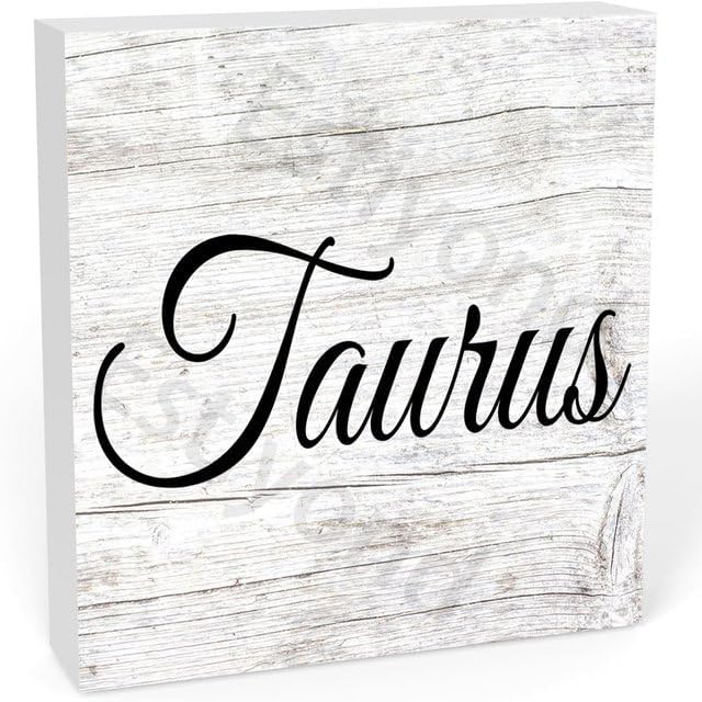 Wooden Box Sign, Taurus Wood Block Plaque Sign Rustic Farmhouse Square Desk Decor For Home Office Shelf Decor 5 X 5 In