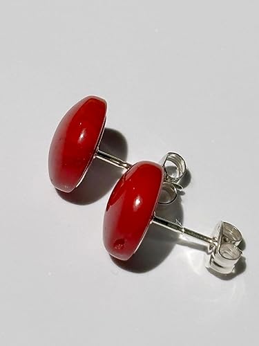 Miniatura 5 de 10mm Red Coral and Sterling Silver Post Earrings