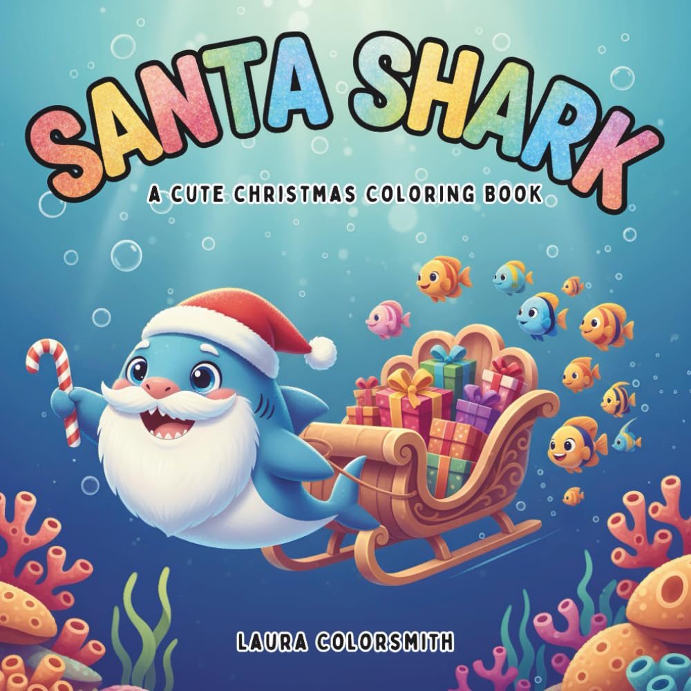 Santa Shark - A Cute Christmas Coloring Book: Dive into a Merry Underwater Christmas Adventure with Cute Sharks, Candy Canes, and Holiday Cheer! (Coloring Book for Christmas)