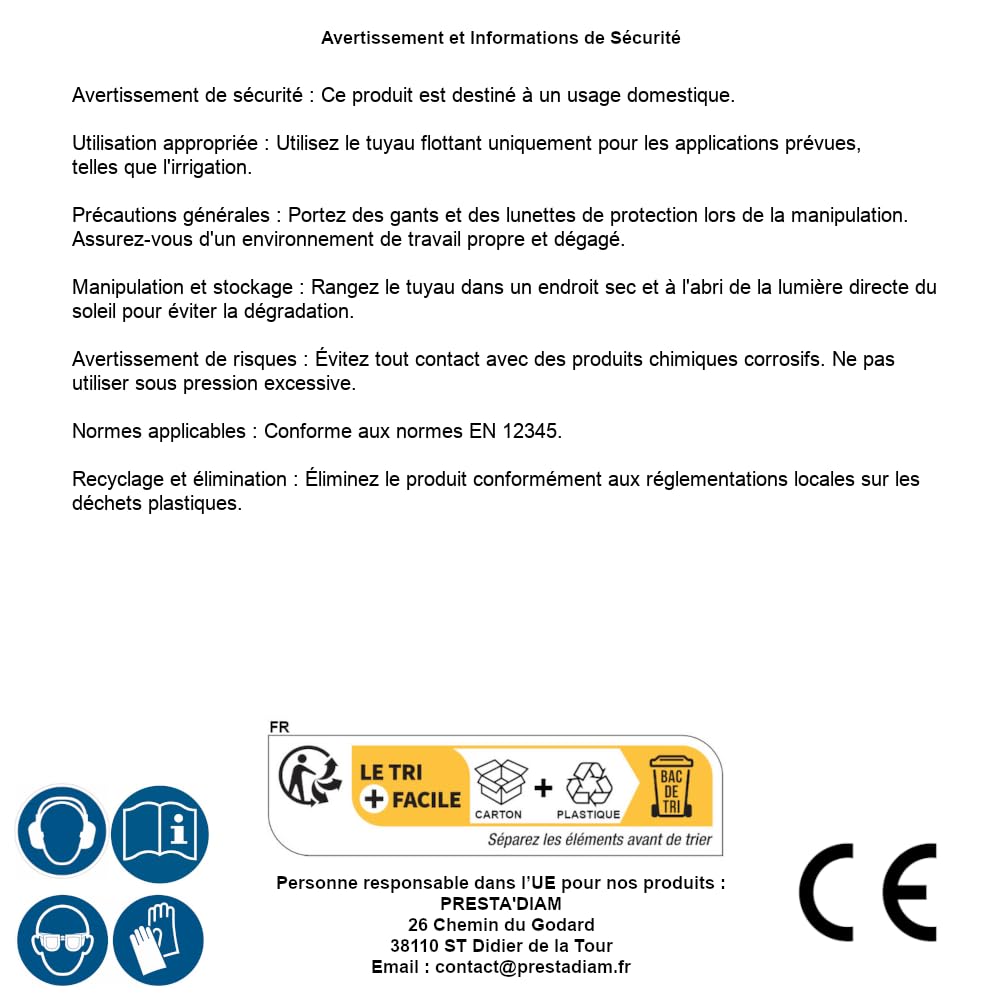 Tuyau Flottant Piscine D. 38 mm x 10 m - Flexible Résistant Circulation Eau - Accessoire Piscine - D-Work