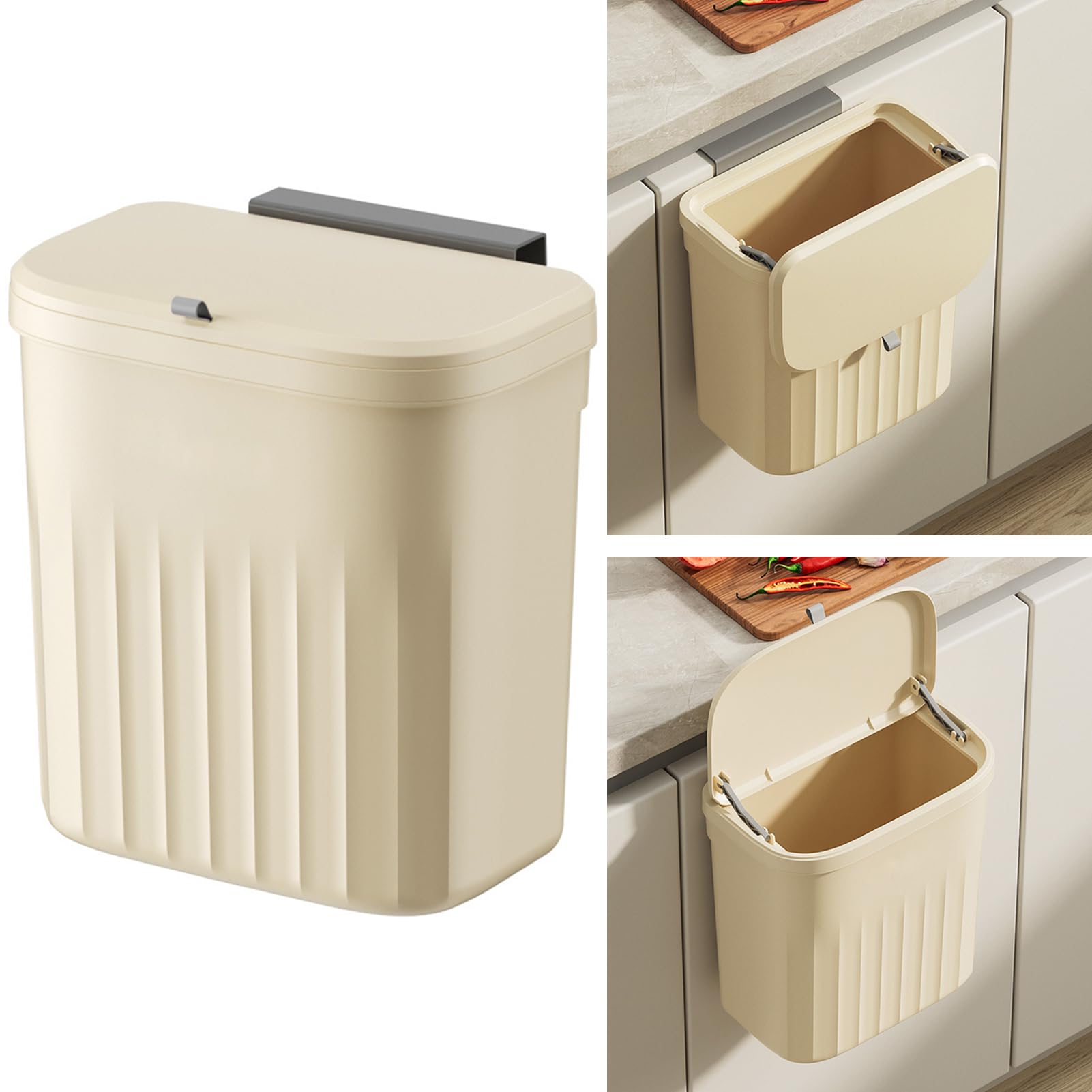 Kitchen Hanging Trash Can with Lid,3.2 Gallon Waste Bin,Small Plastic Compost Bin for Counter Top or Under Sink Wall-Mounted Garbage Can for Bedroom,Bathroom,Cabinet,Car and Office(Yellow)