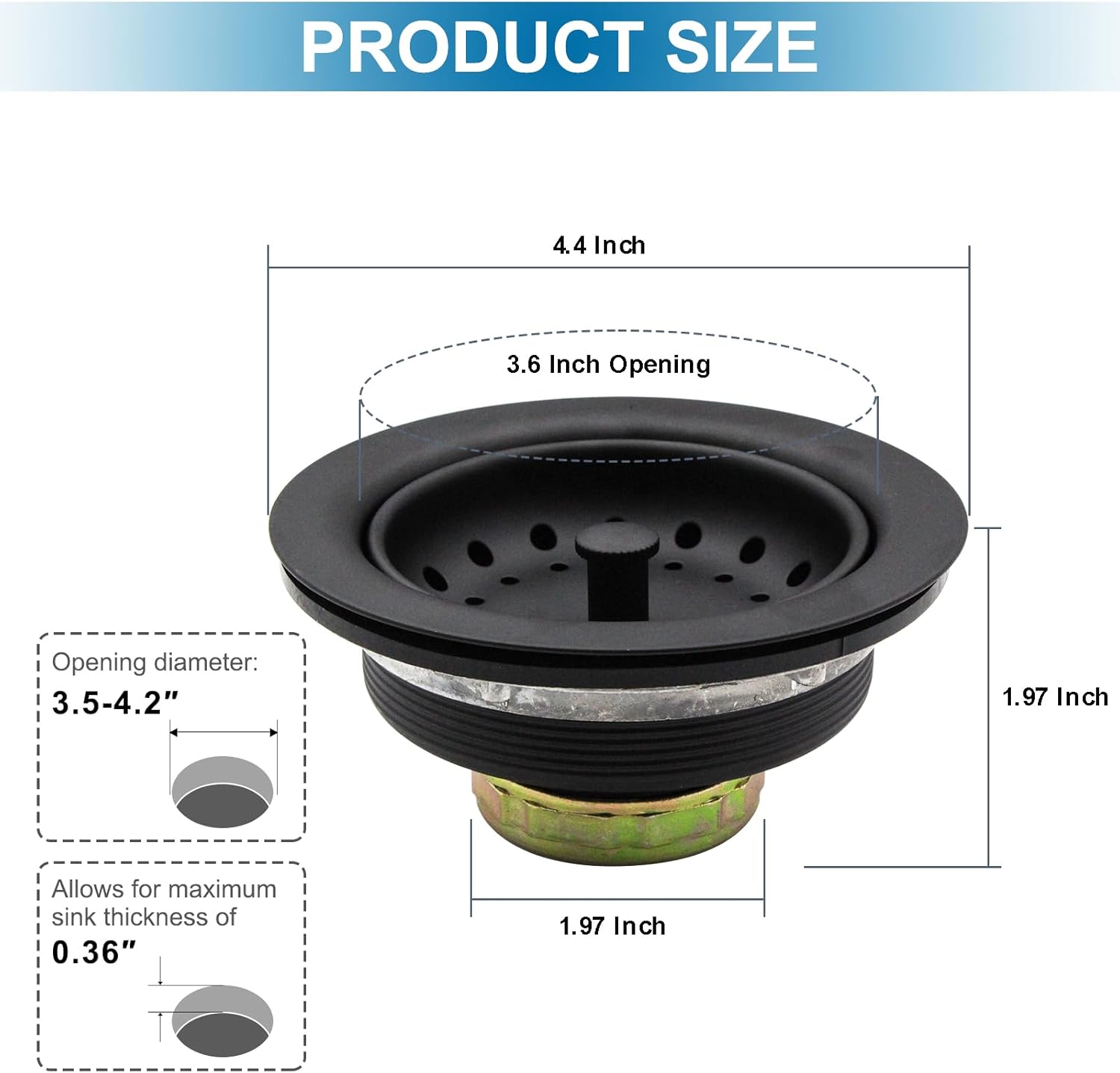 ZM Kitchen Black Sink Stainless Steel Basket Strainer with Drain Assembly, 3-1/2 Inch Sink Drain Stopper Plug - Image 4