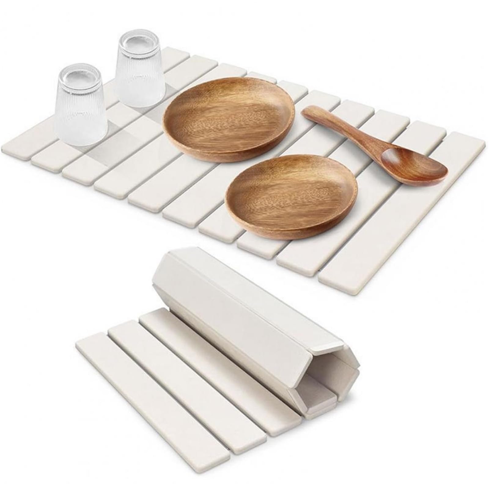 Tapis égouttoir à Vaisselle Pliable, Grand Format, for Plan de Travail Cuisine pour Les Éviers Et Les Plans(White)