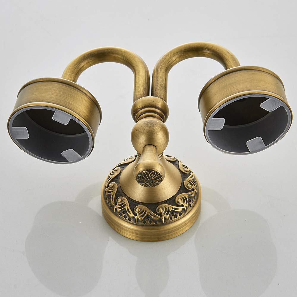 Portaspazzolino Doppio con 2 Tazze, Bicchiere a spazzolino da Denti retrò, Costruzione in Ceramica e Ottone Massiccio con Intagli Anticato a Parete per Bagno