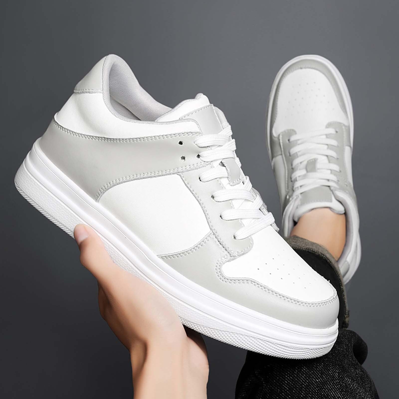 Elevator Zapatos Hombre Transpirable Zapatillas de Cuero Zapatos Casual Zapatos Blancos Zapatos de Senderismo Clásicos Zapatos con Cordones Cómodos Zapatillas Deportivas al Aire Libre para la