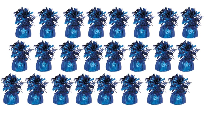 Pack of 6, 12 & 24 Heavy Balloon Weights (5cm x 13cm / Helium Latex Balloon Weight Fountain Table Floor Tassle Cone Birthday Party Accessory with Ribbon Roll (Royal Blue, 24 Qty) — image 1