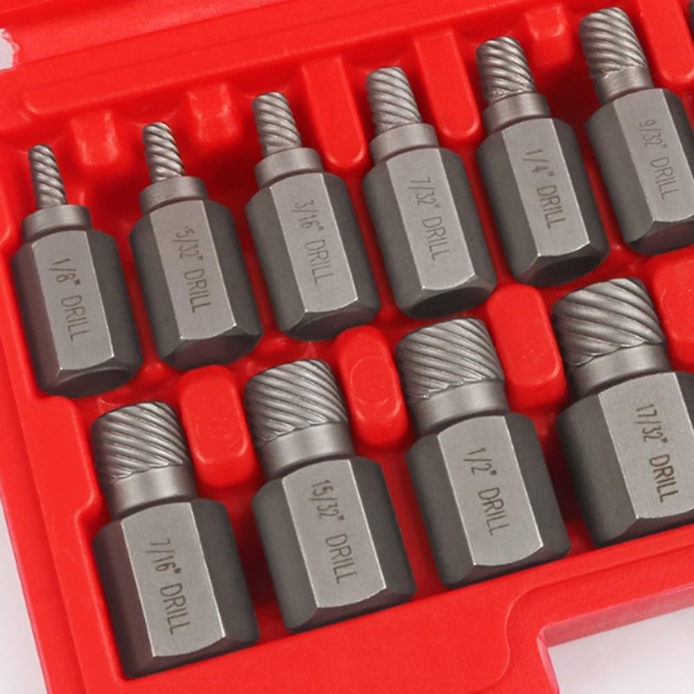 EasyByMall Juego de 17 extractores de tornillos, removedor de pernos rotos dañados con cabeza hexagonal, extractores de flauta en espiral de metal para reparación de automóviles, garaje, renovación