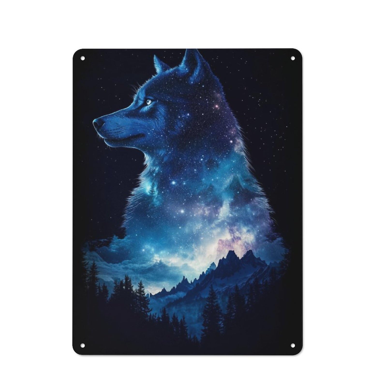 Junmoney Wolf Galaxy Night Friendly Metal Wall Decor 40X30cm, Decorative Metal Plaque For Coffee Bar, Small Shop Or Dining Room