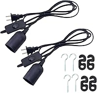 Vista 1 de Rextin Paquete de 2 cables de extensión de enchufe de luz LED E26/E27 de 5.9 pies con interruptor de encendido/apagado y enchufe de alimentación