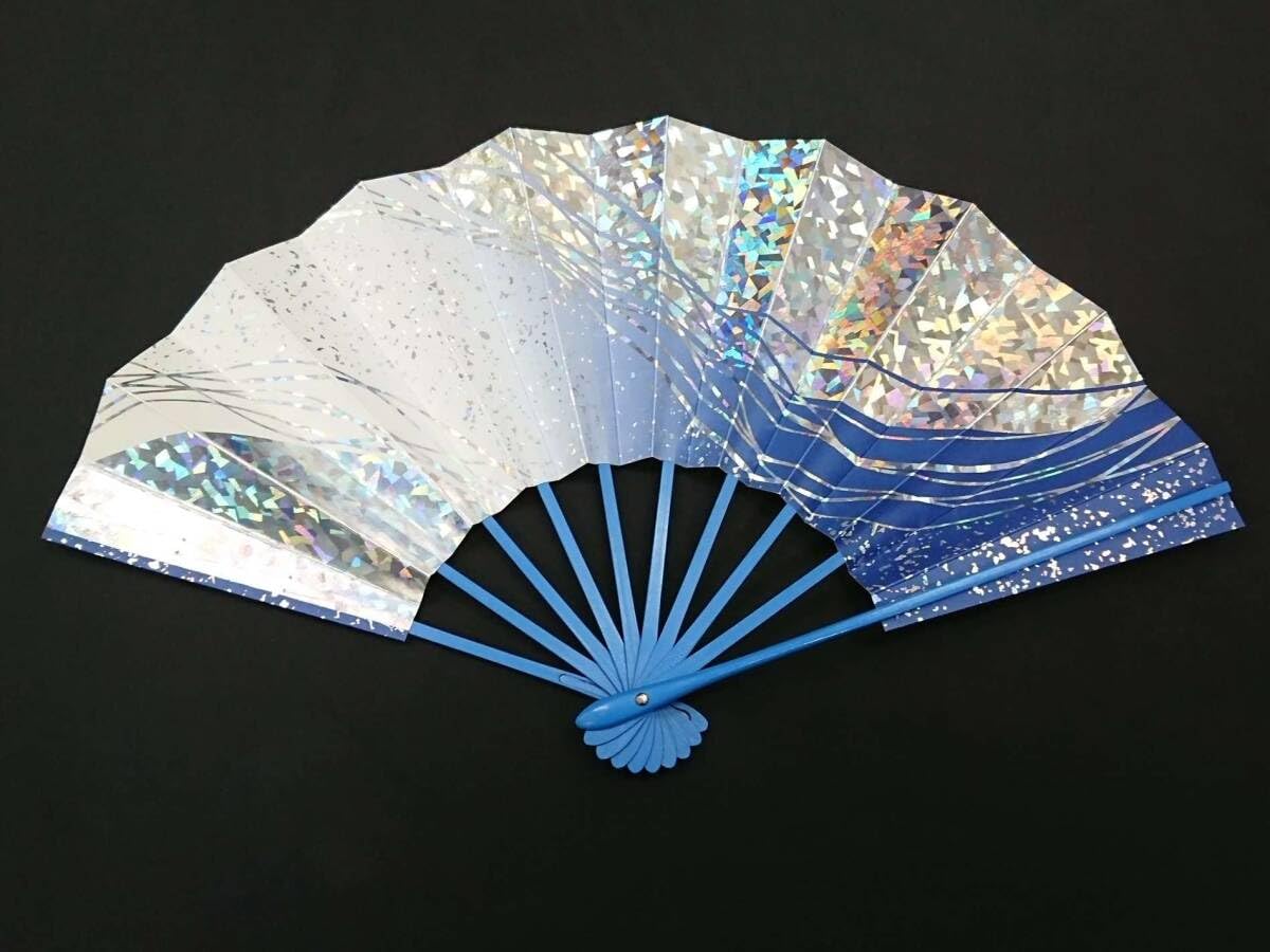 Amazon.co.jp: B5 扇子 ホロ箔砂子流線 青横ぼかし 青骨 青 銀 白