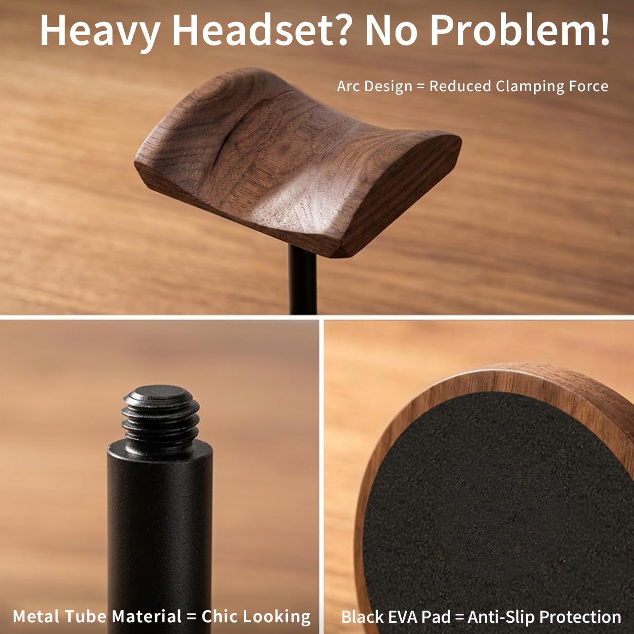 Soporte para auriculares para escritorio, madera y metal, gancho de montaje para juegos, soporte para auriculares de escritorio, soporte de artesanía funcional para todos los auriculares con