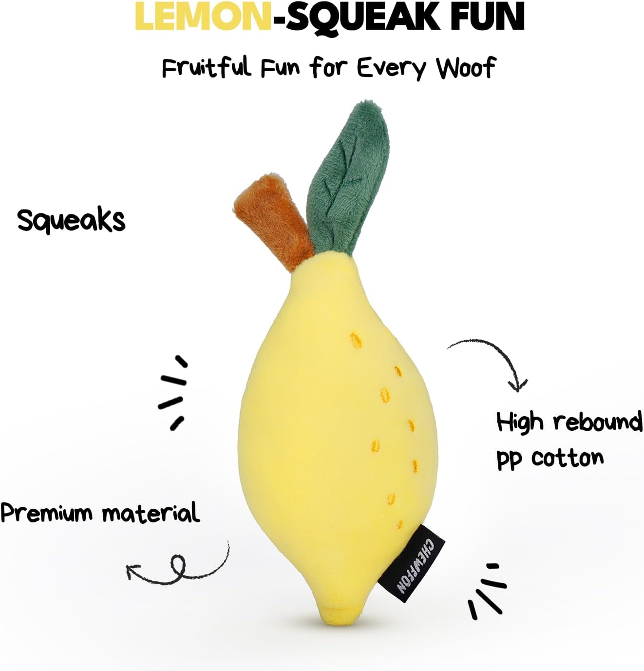 CHEWFFON Squeaky Plush Dog Toy, Lemon image 2