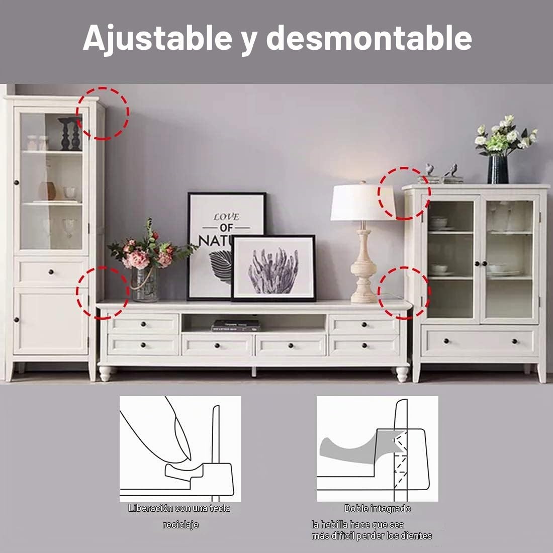 Cerraduras de Seguridad para Niños, 12 juegos Anclaje Armario Pared de Nylon & Seguridad Bebe Kit Anclar Muebles, Anclaje Antivuelco Correas para Muebles para Protección de Bebés y Mascotas