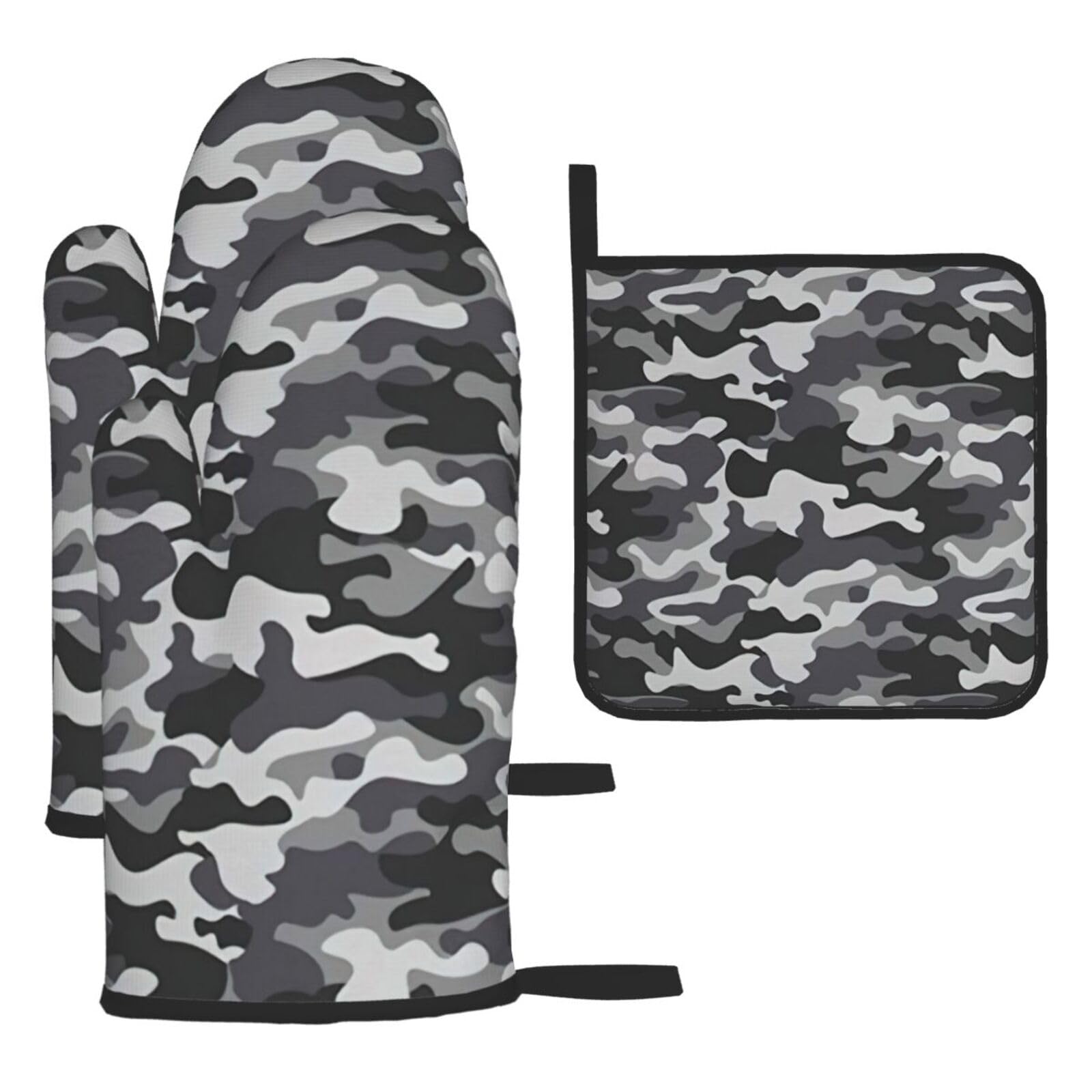Abstract Camouflage Print Oven Mitts Kitchen Gloves Set Everyday Baking Grilling Microwaving Cooking Gift