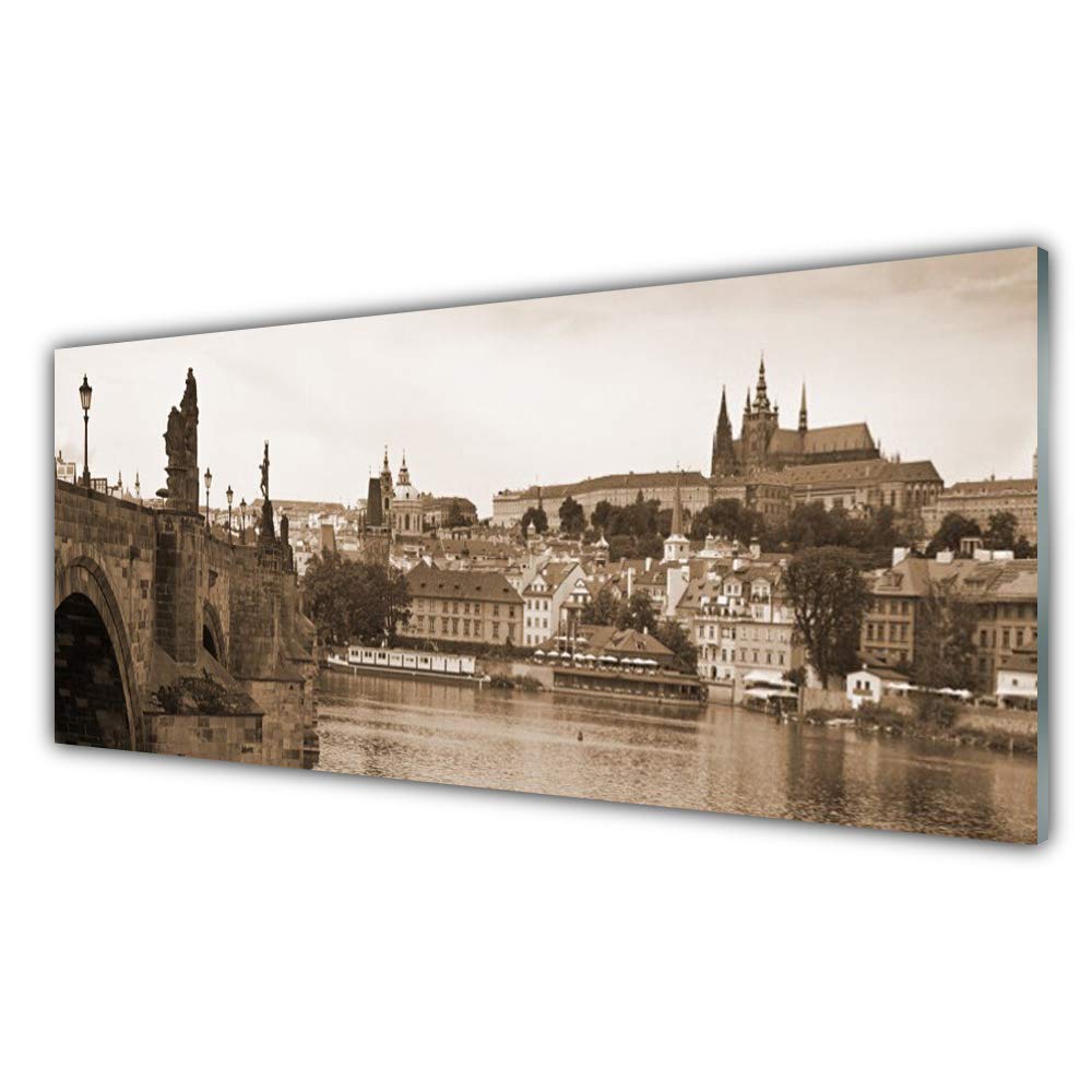 Impression sur verre trempé 125x50cm Tulup, décoration murale paysage Pont de Prague
