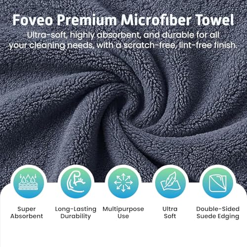 Image of FOVEO Microfiber Cloth 350 GSM - 40x40 cm, (Grey) | Ultra-Soft, Lint-Free & Streak-Free Towels for Car, Bike, Interior & Exterior Detailing, Polishing & Washing (Pack of 4)