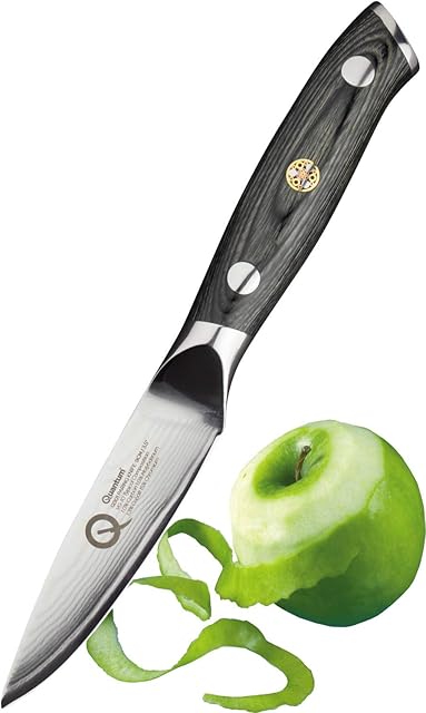 Taylors Eye Witness Quantum Pakka Wood Handle Paring Knife - 9cm / 3.5 Blade. Premium High Hardness Exotic Super-Steel Core, Between 66 Premium Steel Alloy Layers, Damascus Hamaguriba Grind Profile.