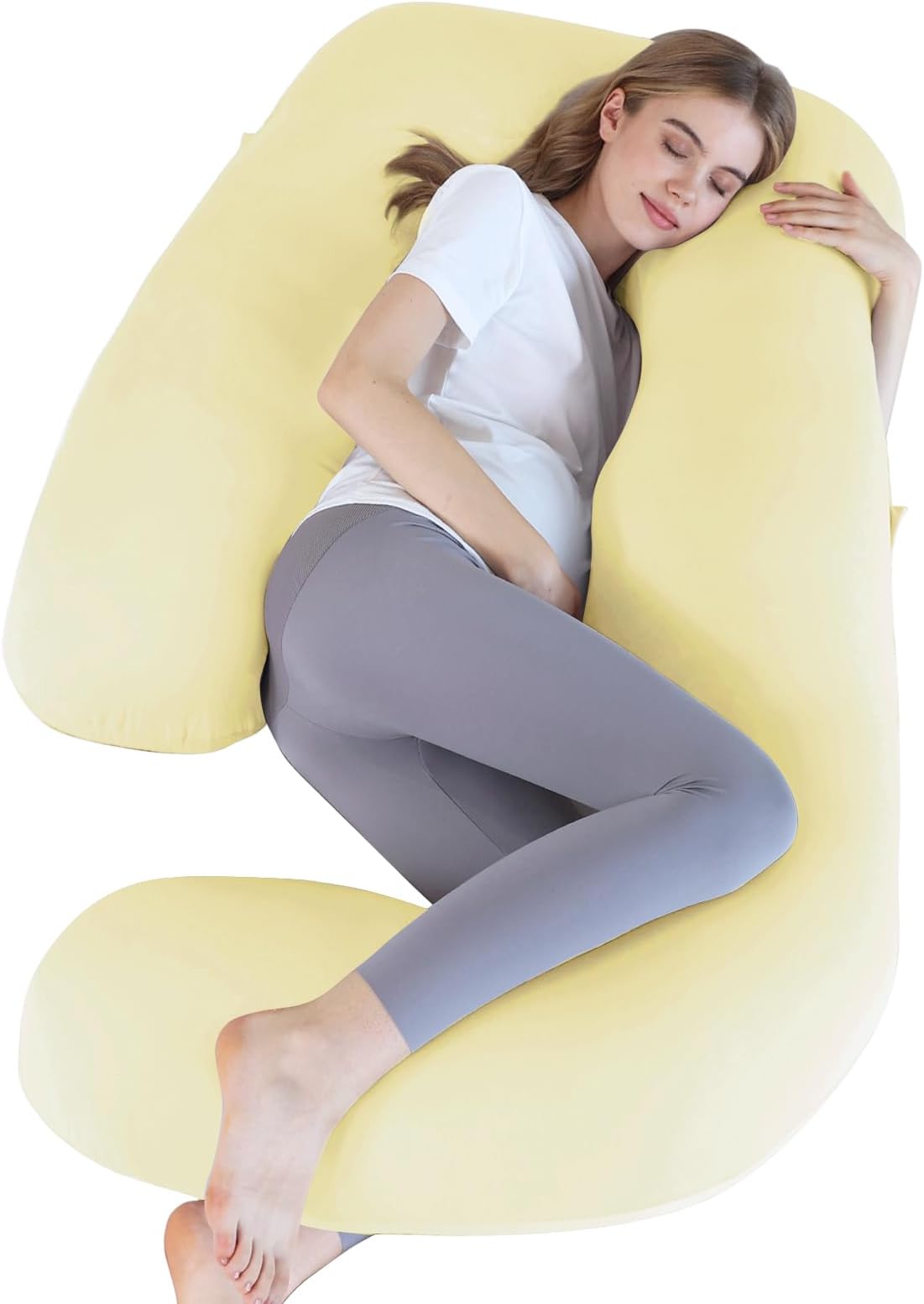 SasttiePregnancy Pillows for Sleeping, U Shaped Cooling Full Body Pillow Pregnancy Must Haves, Maternity Pillow for Pregnant Women, Pillow with Removable Cover for Side Sleeper, Light Yellow