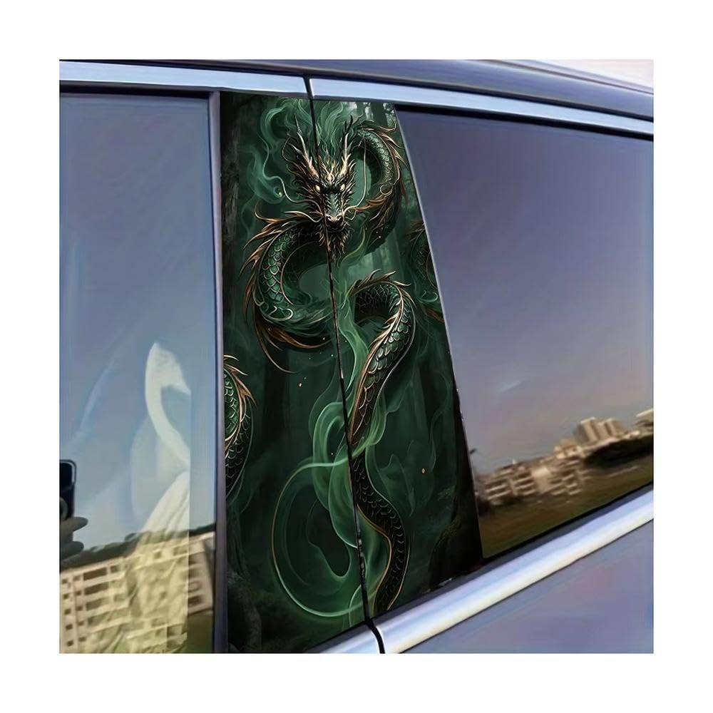Auto Accessory 2pcs Car Door Pillar Decoration Sticker Green Dragon Glossy Protective Polyethylene Film