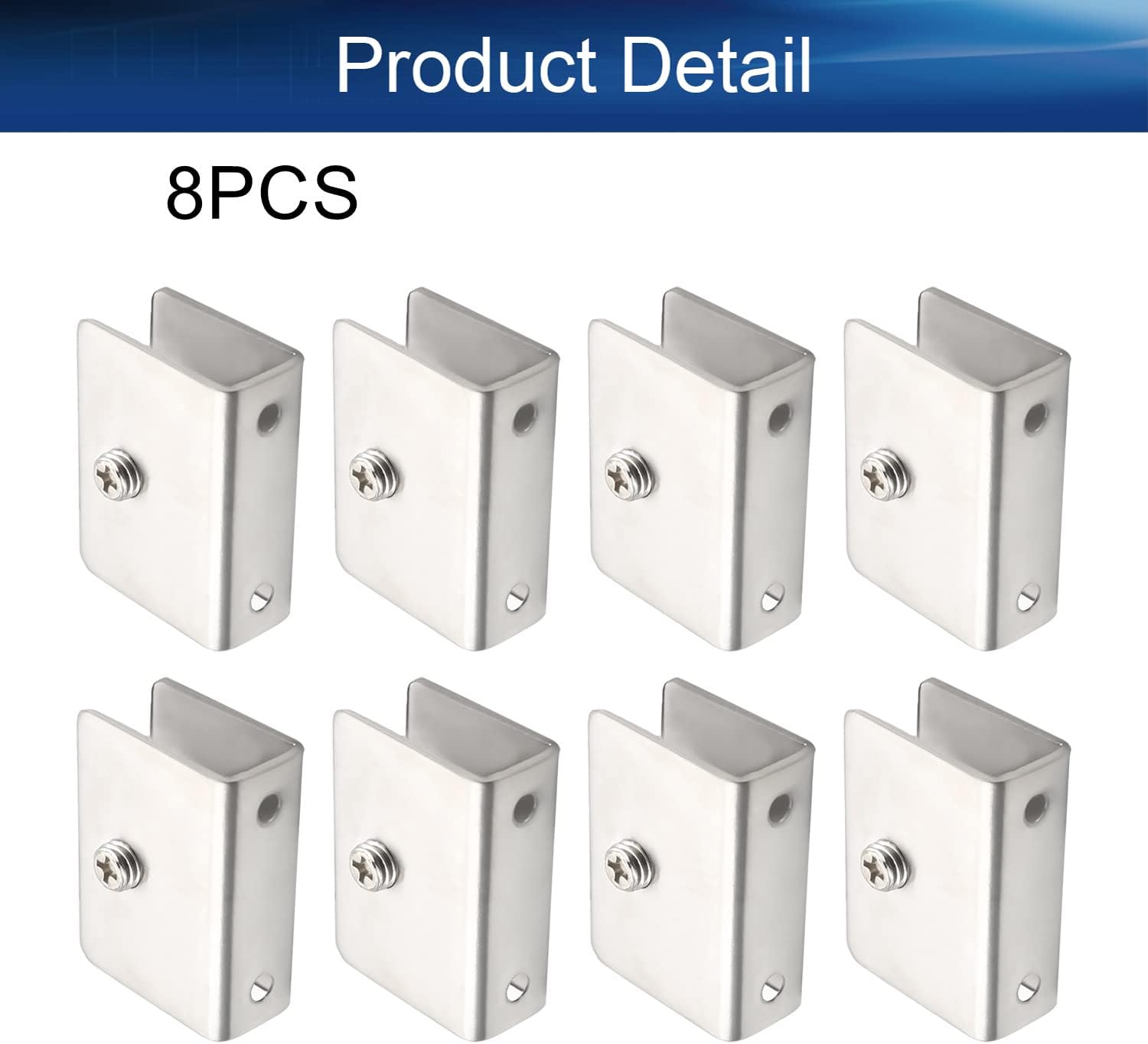 8Pcs Adjustable Stainless Steel Glass Clip Clamp Support for 10-12mm Thick Heavy Duty Glass Shelf Bracket Rectangular Silver Tone