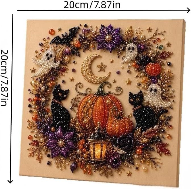 Halloween Diamond Pearl Painting, Ghost Witch Highland Troll Bone Pumpkin Pearl Water Diamond Decoration, DIY Pearl Diamond Art Painting, Indoor Family Party Wall Decoration Gift (Pumpkin) image 4