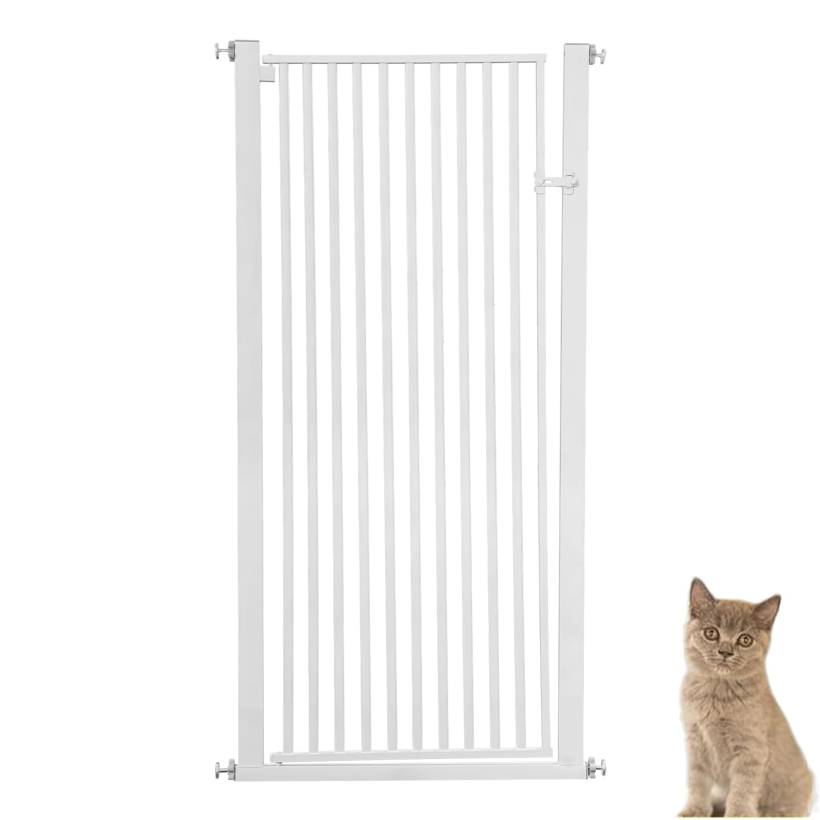 Barrera de seguridad para escaleras para niños, rejilla de puerta de 150 cm para gatos, rejilla de puerta sin perforación para bebés, gatos y perros | Ancho: 90-97 cm | Gira a ambos lados (270°