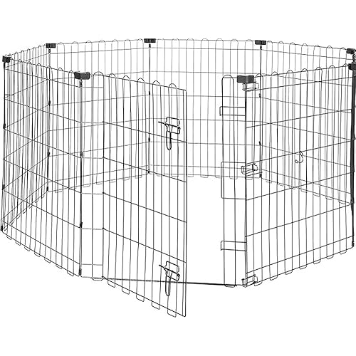 Amazon Basics - Octagonal Foldable Metal Exercise Pet Play Pen for Dogs, Fence Pen, Single Door, Small, 60 x 60 x 30 Inches, Black