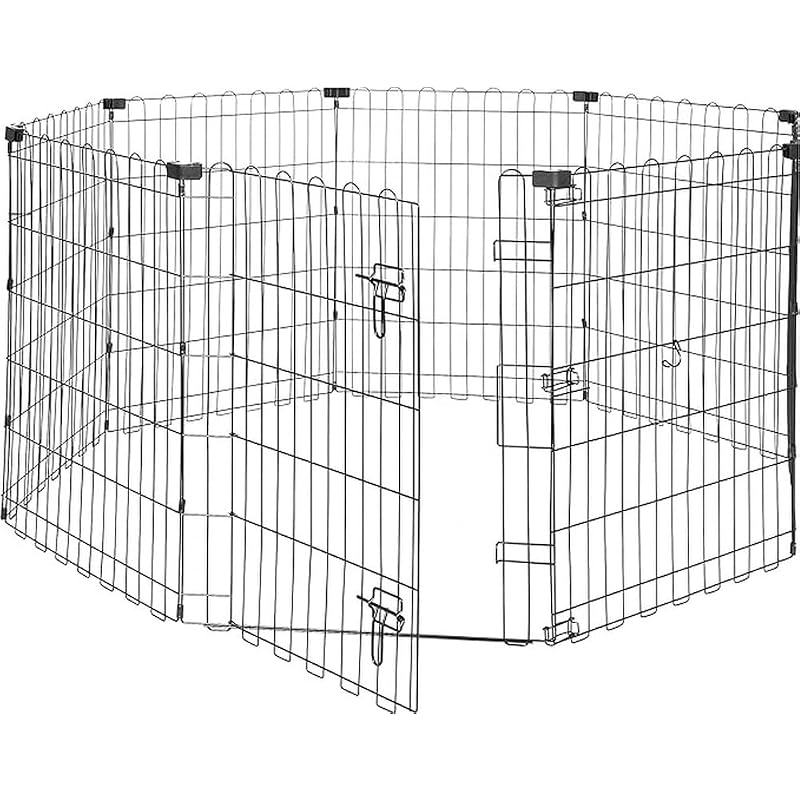 Amazon Basics Portable Foldable Octagonal Metal Exercise Dog Playpen, Indoor/Outdoor Pet Fence with Single Door, 8 Panels, Small, 30 Inches, Black