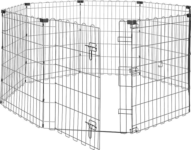 Amazon Basics Portable Foldable Octagonal Metal Exercise Dog Playpen, Indoor/Outdoor Pet Fence with Single Door, 8 Panels, Small, 30 Inches, Black