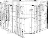 Amazon Basics Portable Foldable Octagonal Metal Exercise Dog Playpen, Indoor/Outdoor Pet Fence with Single Door, 8 Panels, Small, 30 Inches, Black