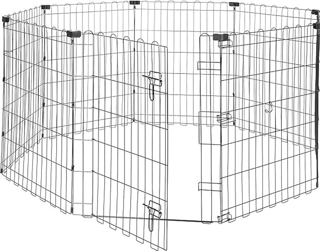 Amazon Basics Foldable Octagonal Metal Exercise Dog Playpen - Indoor/Outdoor, Single Door, Small (8 Panels, 24 x 30), Easy to assemble and store, 30" - Small, , Black - Single Door - 30"H