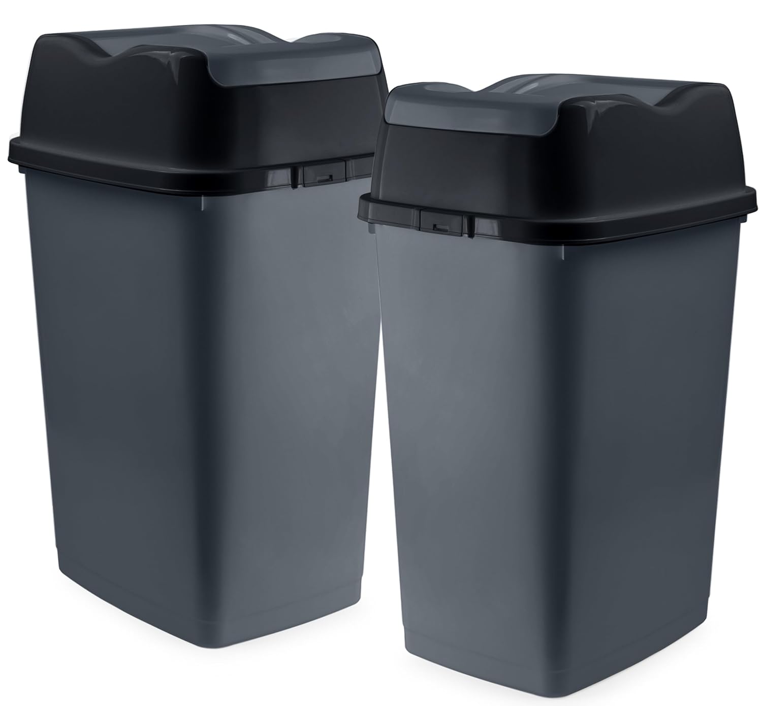 Garbage Cans with Swing Top-Split Lids | Large Kitchen Trash Cans with Lids | Durable Plastic |Slim & Sturdy Trash Bins | Fingerprint Resistant | 13 Gallon / 50 qt / 50 L - Grey/Black | Superio
