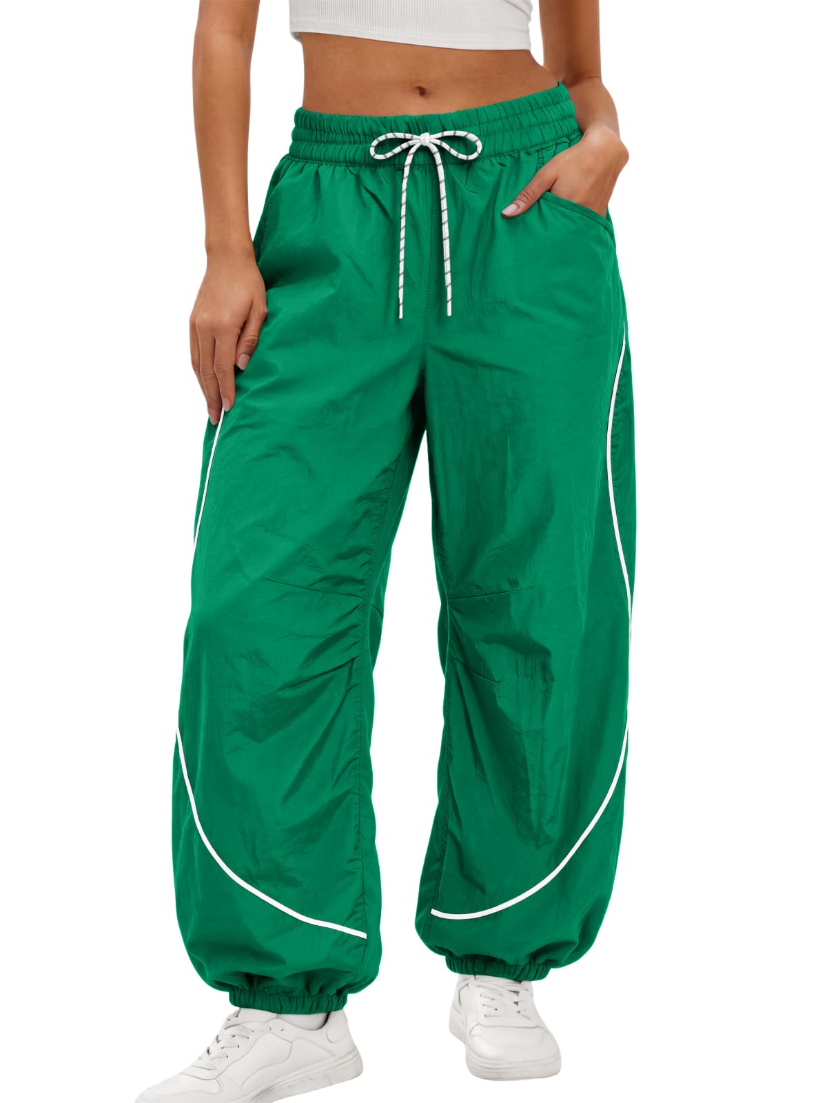 Photo 1 of Aoysky Women's Parachute Track Pants - Green Baggy Joggers