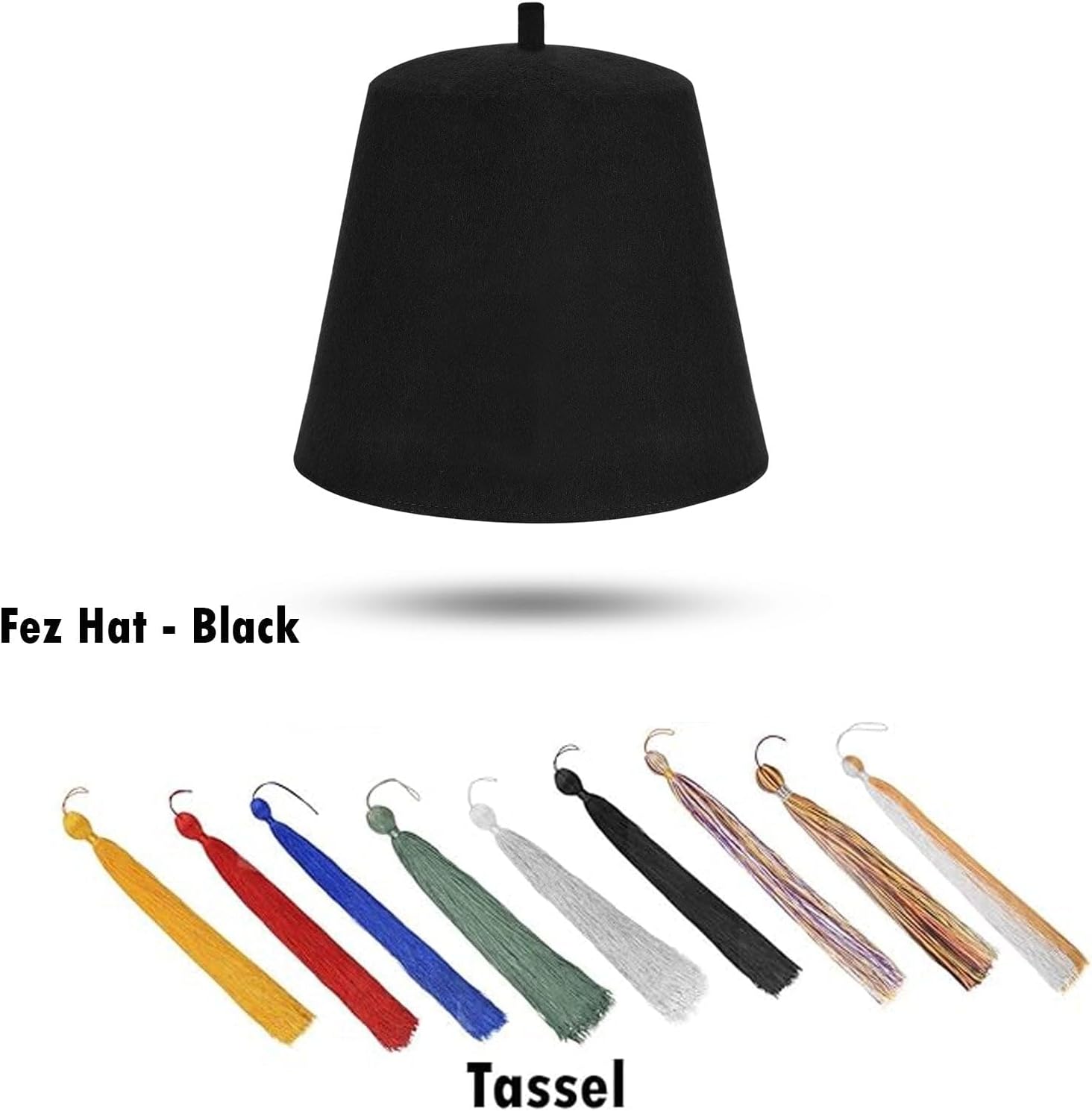 BRICKS MASONS Masonic Plain Fez Hat - Black Wool with Various Tassel Colors