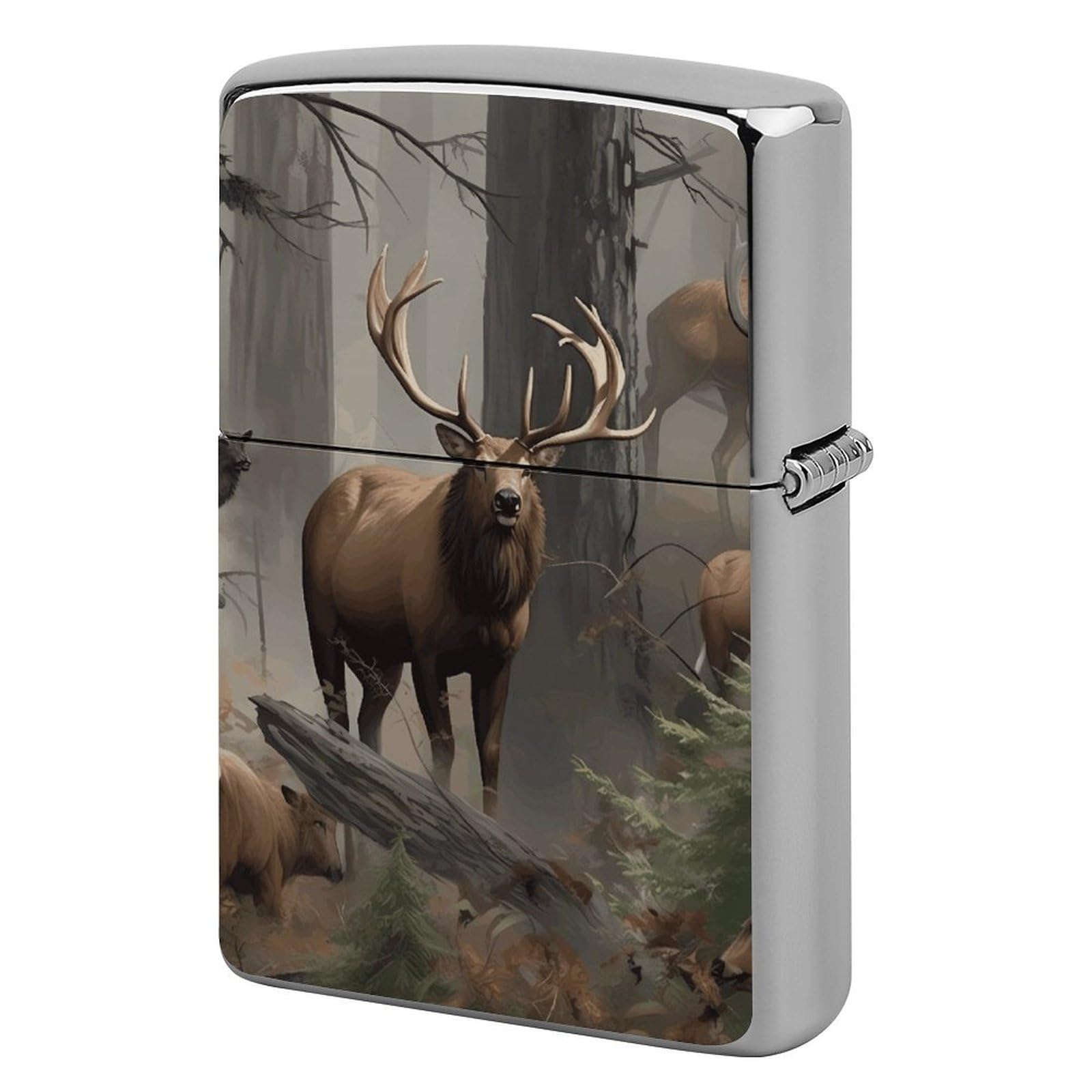 Hunting Deer Bear Elk Lighter Case Cover Vintage Metal Lighter Sleeve Reusable Lighter Protective Cover Decorative Lighter Holder Birthday Gifts for Men Women