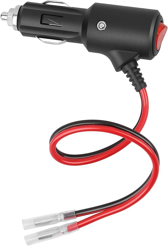 Plugue automotivo tipo acendedor com interruptor Dongge KGDZ1, cabo 14 AWG de 30 cm, 12–24 V e 15 A