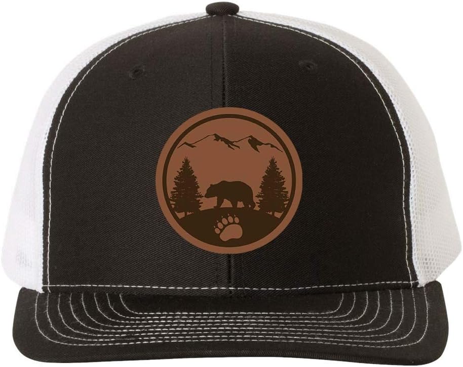 Heritage Pride Men's Footprint Wildlife Outdoors Laser Engraved Circle Leather Patch Mesh Back Trucker Hat