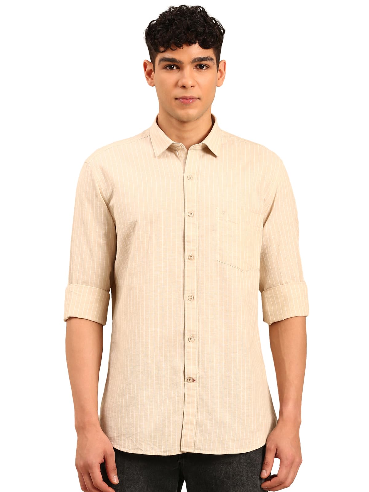 cavallo by linen club Men's Linen Blend Full Sleeve Stripe Regular Fit Casual Shirt | Linen Shirt for Men Natural-picture-24