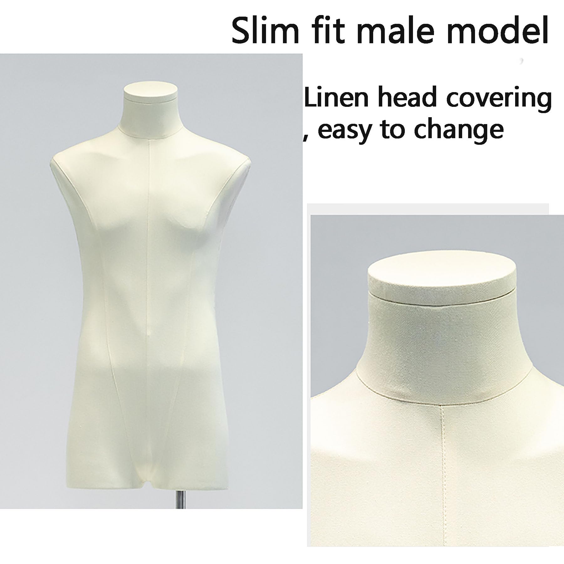Generic Halbkörper-Mannequin-Torso männlich, Mann-Körperform mit Kopf, abnehmbare Arme, Dummy-Requisiten, Kleidungsständer, Metallbasis für Fenster, Kleid, Schmuck,Gold a1