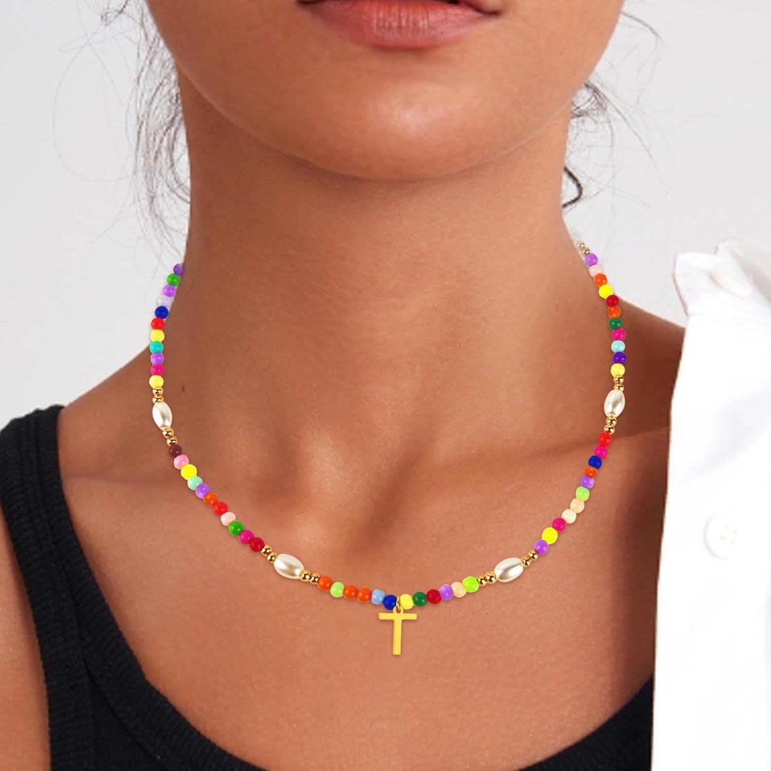 Beaded Initial Necklaces with Pearl - Trendy Gold Plated Choker Necklace for Girls Women Teen Preteen, Personalized Letter Jewelry Holiday/Birthday Gifts for Kids - Image 4