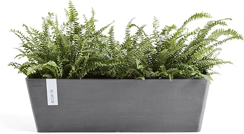 Miniatura 2 de Ecopots Maceta rectangular moderna de plástico reciclado Brujas para interiores y exteriores, color gris, 17.7 pulgadas