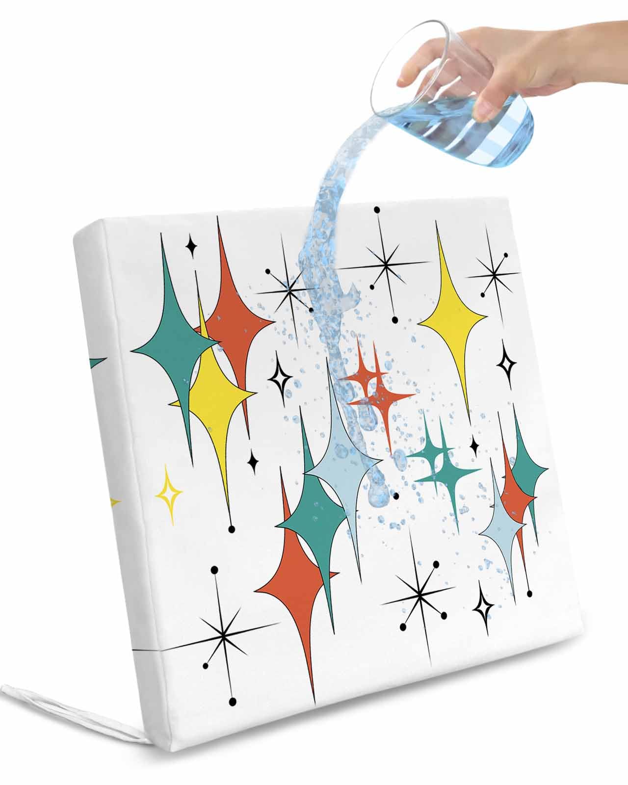 Hokiten Teal Yellow Orange Boho Outdoor Cushion Chair Cover Set of 4 - Waterproof Couch Seat Covers, Middle Century Star Rhombus Patio Furniture Protector Cushions Slipcovers for Sofa/RV, 20