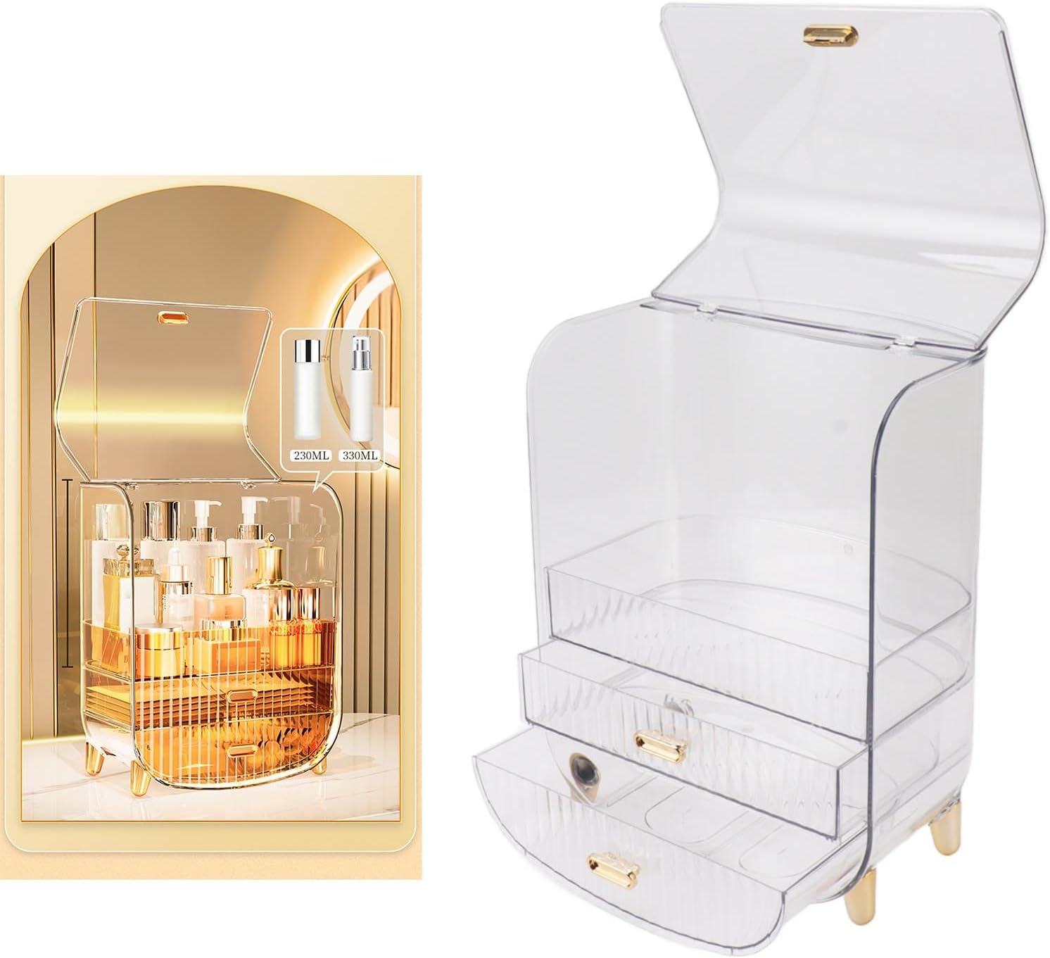 Eujgoov Makeup Storage Organizer with Drawers & Lid, Cosmetic Case for Countertop Bathroom – Ideal Gift for Women