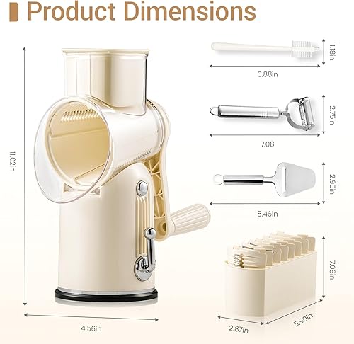 Miniatura 2 de Emojoy - Rallador giratorio de queso, manivela de mano, trituradora de queso 5 en 1, picadora de verduras con base de succión fuerte, ralladores de