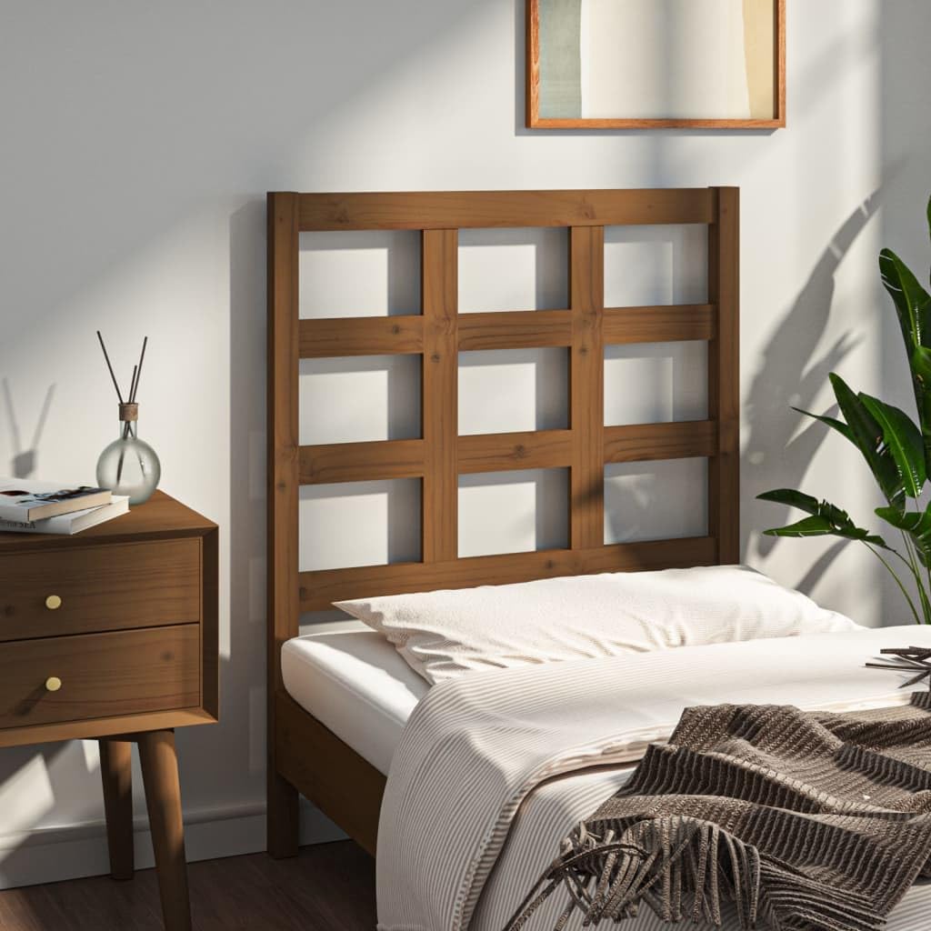 Cabecero marrón miel 80,5 x 4 x 100 cm, madera maciza de pino, protector de cabeza de cama estable, diseño rústico, cómodo reposacabezas para dormitorio