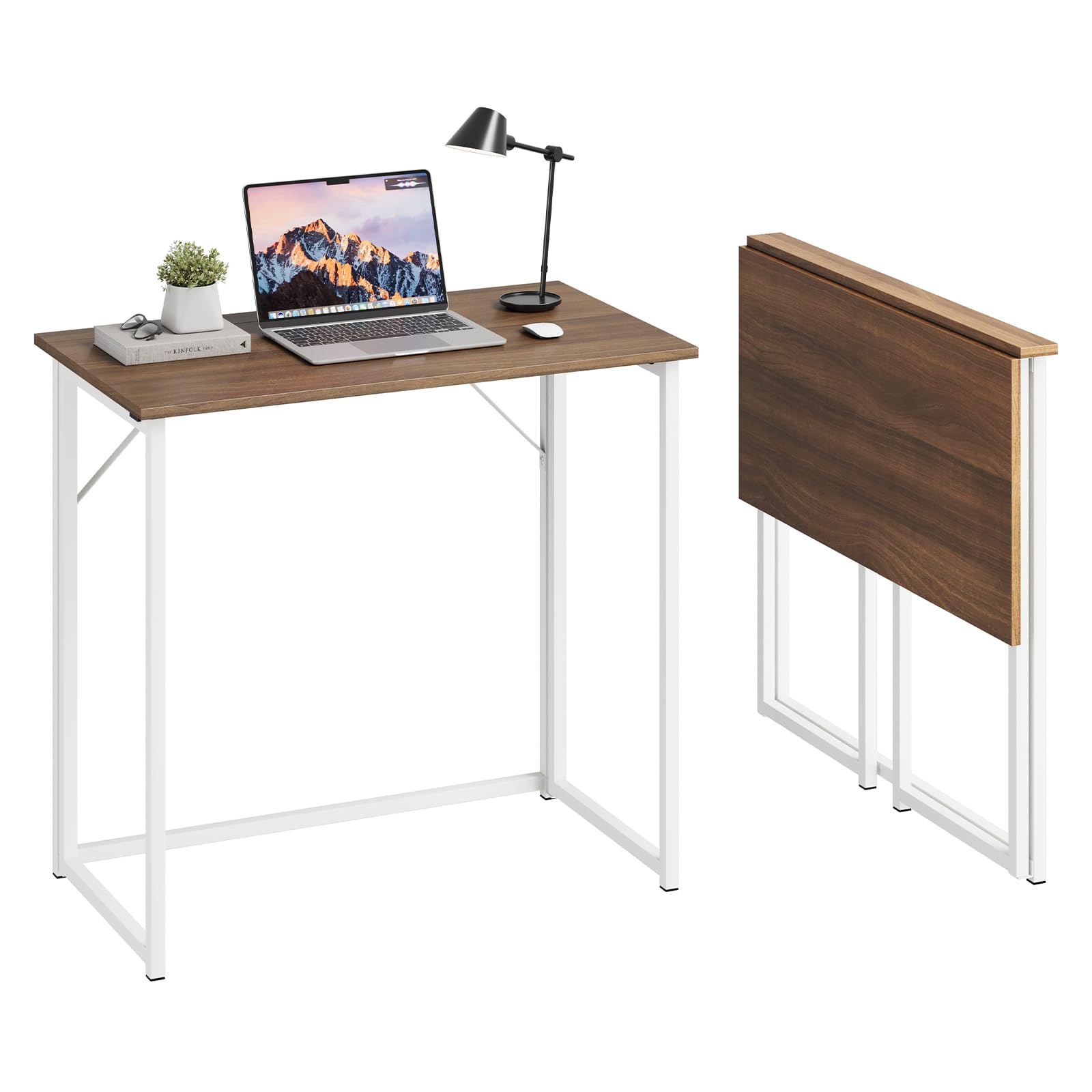 Dripex Folding Desk Foldable Small Computer Desk Writing Table for Small Place Easy Assembly, Brown