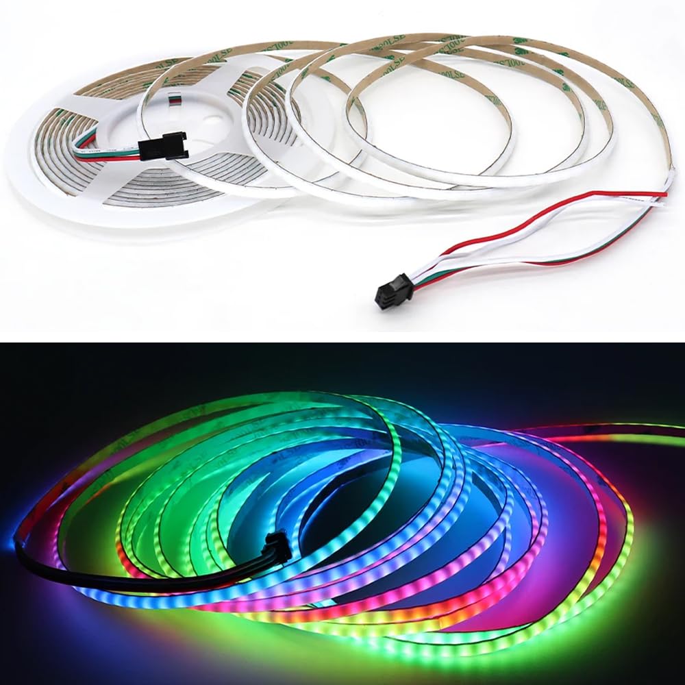 Striscia LED COB da 5 m, 12 V, autoadesiva, bianca, 6000 K, 400 LED/M, flessibile, larghezza 5 mm, per TV, retroilluminazione, camera da letto, illuminazione domestica (WS2812B, larghezza 12