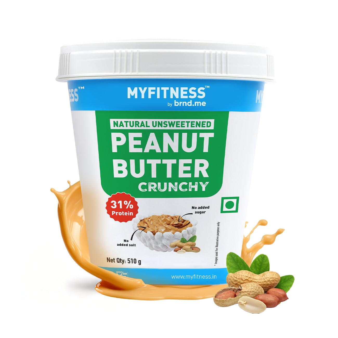 All Natural Peanut Butter Crunchy 510g | 100% Roasted Peanuts | 32g High Protein | Nut Butter Spread | No Added Sugar & Salt | No Palm Oil | Zero Cholesterol | Unsweetened Peanut Butter |