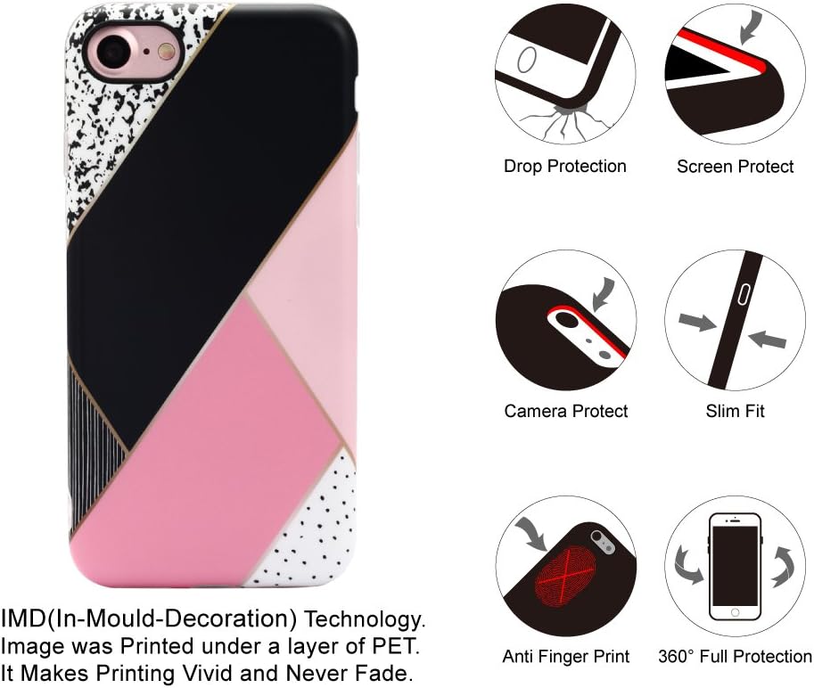 GOLINK iPhone 7 Case/iPhone 8 Case, Pink Geometric Slim-Fit Anti-Scratch Shock Proof Anti-Finger Print Flexible TPU Gel Case for iPhone 7/iPhone 8 - Pink Check